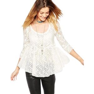 EUC Free People White Gracie Lace Peplum Blouse- Size Small